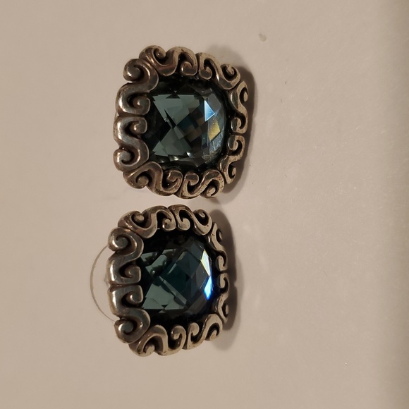 Brighton gorgeous Regina teal blue crystal square post stud earrings - Picture 1 of 6